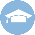 Image of a mortar board on a sky blue background