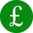 A white pound symbol on a green circle